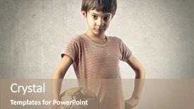  Presentation with football - Cool new slides with youth soccer - young child playing football backdrop and a coral colored foreground
