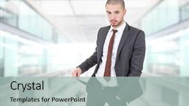  Presentation with empty - Amazing slide set having youth unemployment - business man showing his empty backdrop and a light blue colored foreground