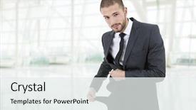  Presentation with empty - PPT layouts having youth unemployment - business man showing his empty background and a sky blue colored foreground