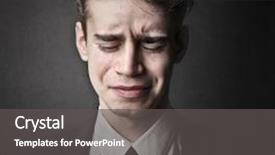  Presentation with young man on the phone - Colorful slide set enhanced with youth unemployment - crying young man backdrop and a dark gray colored foreground