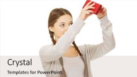  Presentation with teen tech - Slide set with youth unemployment - unhappy teen woman with empty background and a mint green colored foreground