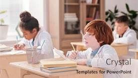  Presentation with youthful - Colorful PPT theme enhanced with youthful-boy-of-elementary-age backdrop and a soft green colored foreground