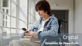  Presentation with youthful - Presentation theme consisting of youthful-female-student-in-wheelchair background and a gray colored foreground