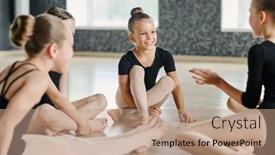  Presentation with youthful - Presentation theme with youthful-girls-in-choreography-attire background and a coral colored foreground