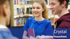  Presentation with youthful - Theme having youthful students having talk during break background and a ocean colored foreground