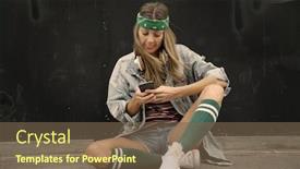  Presentation with youthful - Slide deck enhanced with youthful-woman-sitting-in-street background and a violet colored foreground