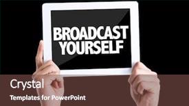  Presentation with broadcast - Amazing PPT theme having youtube - tablet pc with text broadcast backdrop and a tawny brown colored foreground