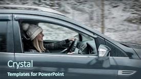  Presentation with winter driving - Slides enhanced with yoyng female sitting and driving background and a ocean colored foreground