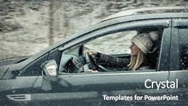  Presentation with winter driving - Cool new PPT theme with yoyng female sitting and driving backdrop and a  colored foreground