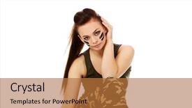  Presentation with floor - Presentation featuring ypung beautiful soldier woman sitting background and a  colored foreground