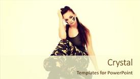  Presentation with floor - Presentation design enhanced with ypung beautiful soldier woman sitting background and a  colored foreground