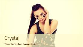  Presentation with futuristic combat soldier - Presentation design featuring ypung beautiful soldier woman sitting background and a  colored foreground