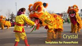  Presentation with festival dance - Presentation consisting of attractive office worker sitting on floor background and a white colored foreground