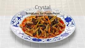  Presentation with pork shredded on grill banana - Colorful theme enhanced with yu-xiang-rou-si-sichuan backdrop and a lemonade colored foreground