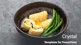  Presentation with japanese food - Slide deck featuring yuba maki tofu skin dish background and a dark gray colored foreground