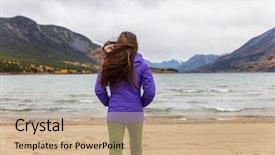  Presentation with travel - Slide deck with yukon travel tourist woman walking background and a coral colored foreground