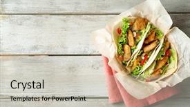  Presentation with fish tacos - Audience pleasing slide deck consisting of yummy - delicious fish tacos on wooden backdrop and a light gray colored foreground