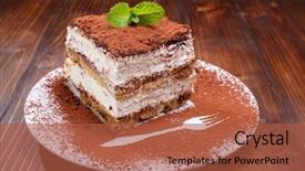  Presentation with tiramisu - PPT theme enhanced with yummy - slice of self-made italian tiramisu background and a red colored foreground