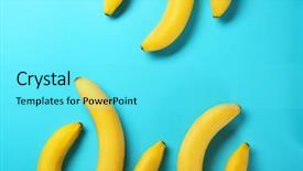  Presentation with green bananas hanging on banana - Beautiful theme featuring yummy bananas on color background backdrop and a cyan colored foreground