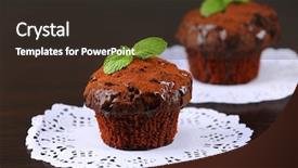 Presentation with cupcake - PPT theme with yummy chocolate cupcake on table background and a tawny brown colored foreground