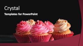  Presentation with cupcakes - Colorful PPT theme enhanced with wooden table against dark backdrop and a black colored foreground