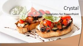  Presentation with tomato - Slide deck having yummy food - bruschetta with tomato mozarella background and a  colored foreground