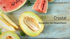  Presentation with melon - Amazing slide deck having yummy fresh melon and watermelon backdrop and a yellow colored foreground