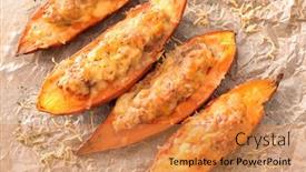  Presentation with sweet potato - Cool new presentation theme with yummy stuffed sweet potato on kitchen table backdrop and a coral colored foreground