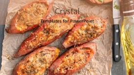  Presentation with sweet potato - Beautiful slide deck featuring yummy stuffed sweet potato on kitchen table backdrop and a coral colored foreground