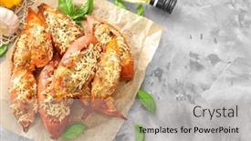  Presentation with sweet potato - Slide deck enhanced with yummy stuffed sweet potato on kitchen table background and a light gray colored foreground