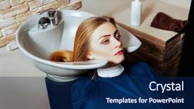  Presentation with hair care - Audience pleasing slides consisting of yuong female making hair care procedure backdrop and a navy blue colored foreground