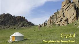  Presentation with mongolia - Cool new slide deck with metal stairs with railings leading up to the place of prayer backdrop and a light blue colored foreground