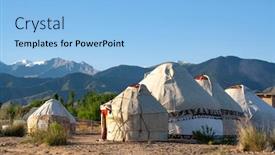  Presentation with central asia - Colorful slides enhanced with yurt-nomadic-houses-camp backdrop and a light blue colored foreground