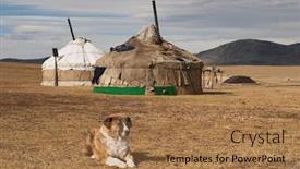  Presentation with dwelling - Amazing PPT theme having yurta- traditional dwelling of mongolian nomads backdrop and a coral colored foreground