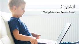  Presentation with computer - PPT theme with z - portrait of happy boy playing background and a white colored foreground