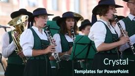  Presentation with society - Colorful slide deck enhanced with cheerful smiling child in the arms of his mother close-up portrait backdrop and a tawny brown colored foreground