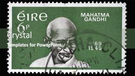  Presentation with mahatma gandhi - PPT theme having zagreb-croatia-september-09-2014 background and a ocean colored foreground