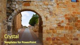  Presentation with public - PPT layouts having zamora-puerta-del-obispo-door background and a tawny brown colored foreground