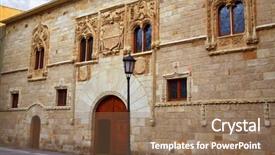  Presentation with momos - Colorful theme enhanced with zamora zorrilla square momos palace backdrop and a coral colored foreground