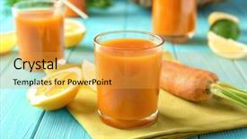  Presentation with juice - Presentation theme consisting of zanahoria - composition with fresh carrot juice background and a gold colored foreground