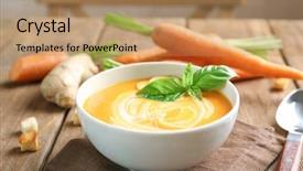  Presentation with soup - PPT layouts enhanced with zanahoria - delicious carrot soup on wooden background and a coral colored foreground