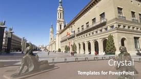  Presentation with town hall - Colorful slide set enhanced with zaragoza-spain-november-16-pilar backdrop and a gray colored foreground