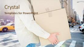  Presentation with street food new york - Presentation theme with zebra crossing - delivery man carrying cardboard boxes background and a  colored foreground