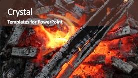  Presentation with dark vintage wood table texture - Beautiful PPT layouts featuring zel - charred wood and bright flames backdrop and a  colored foreground