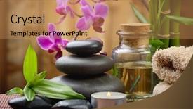  Presentation with spirituality zen meditation stone - Presentation design consisting of zen basalt stones and bamboo background and a coral colored foreground