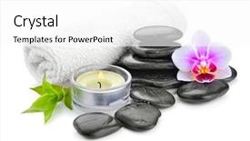  Presentation with white candles - Audience pleasing theme consisting of zen basalt stones and bamboo backdrop and a  colored foreground