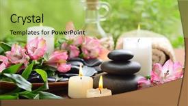  Presentation with spirituality zen meditation stone - Theme enhanced with zen basalt stones and bamboo background and a yellow colored foreground