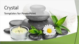  Presentation with white candles - Slide set enhanced with zen basalt stones and daisy background and a white colored foreground