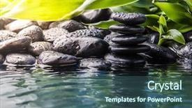  Presentation with spirituality zen meditation stone - Amazing PPT theme having zen basalt stones and water backdrop and a ocean colored foreground