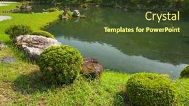  Presentation with kyoto zen - Audience pleasing slide deck consisting of lotus leaves and a pond backdrop and a tawny brown colored foreground
